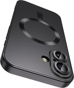 Magnetic for iPhone 16 Plus Case [Compatible with MagSafe][Built-in Camera Lens Protector] Slim Soft Silicone Bumper Shockproof Metallic Luster Phone Case (Black)