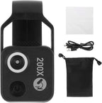 200X Phone Mini Pocket Microscope, Zoom Mobile Phone External Lens, Portable Digital Microscope Camera Attachments, with CPL Lens LED Light, Universal Clip Design (Black)