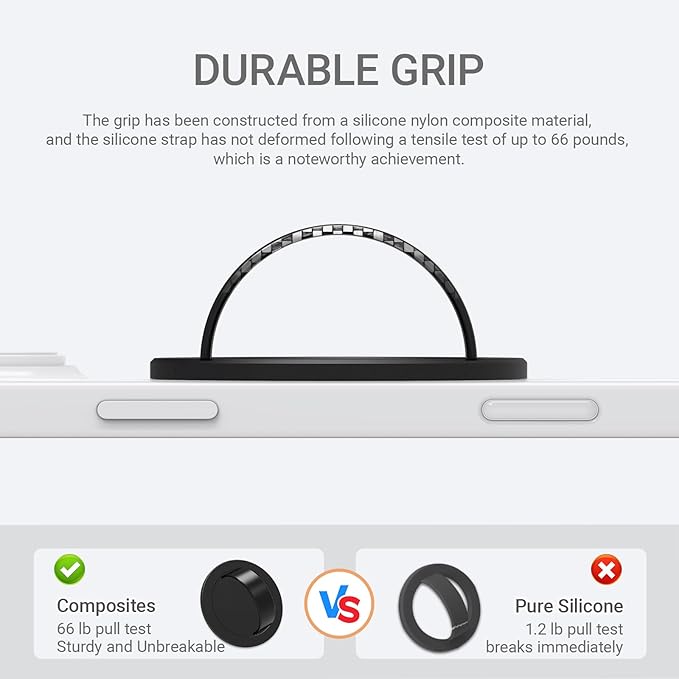 Grat 3 Lite Magnetic Phone Loop, [Nylon-core Silicone Strap] 360° Rotatable Phone Grip, Detachable Finger Holder Compatible with Magsafe for iPhone 16 15 14 13 12 Pro/max, Black