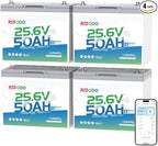 Redodo Bluetooth 24V 50Ah TM Low-Temp LiFePO4 Battery, Smart Lithium Battery Built in 50Ah BMS, 10 Years Lifespan, Perfect for Trolling Motor, Marine, RV, Fishing Finder, Solar and Off Grid-4 Pack