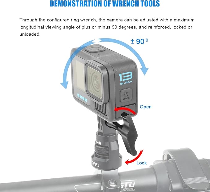 Bike Handlebar Mount for GoPro, 360 Degree Aluminium Alloy Motorbikes Round Tube Mount for Hero 13/12/11/10/9/8 and Other Action Cameras