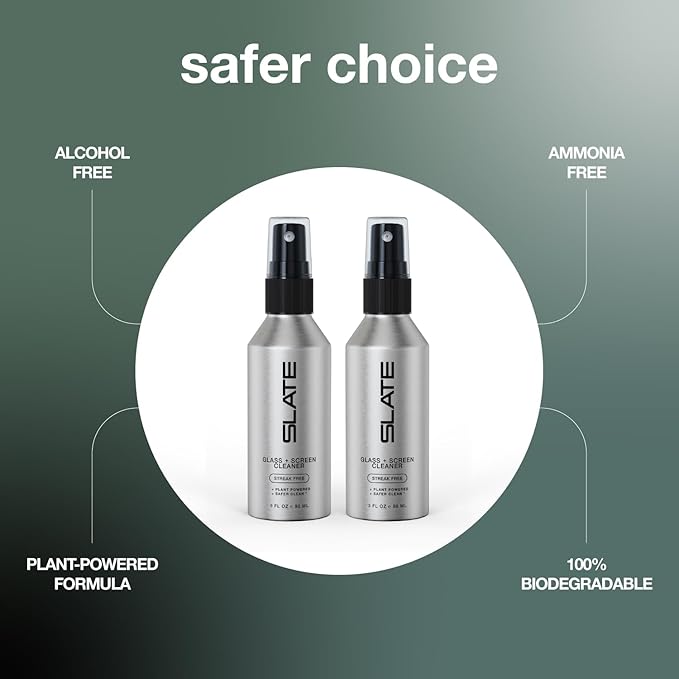 Slate Screen Cleaner Spray and Microfiber Cloth - Streak Free - Cleans Laptop, Computer, Tablet, Phone, TV, and Car Screens, Biodegradable Plant-Based Formula, Touch Safe, 3oz 2-Pack