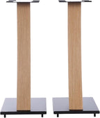 EXIMUS One Pair Fixed Height Universal Speaker Floor Stands with Real Wood - Oak - 290 Series