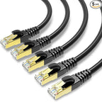KASIMO CAT 8 Ethernet Cable Shielded SFTP Internet Network Patch Cord, Heavy Duty High Speed LAN Cables w Gold Plated RJ45 Connector Professional for Router, Modem, Gaming (5 Feet, 5 Pack Black)