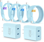 Super Fast Samsung Charger Type C,45W Dual Port USB C Fast Charger Block [2-Pack] & Extra Long 60W 3/6/6/10FT USB C Cable - PD Quick Charging 3.0 for Samsung Galaxy S25 Ultra/S24+/S23 iPhone 16
