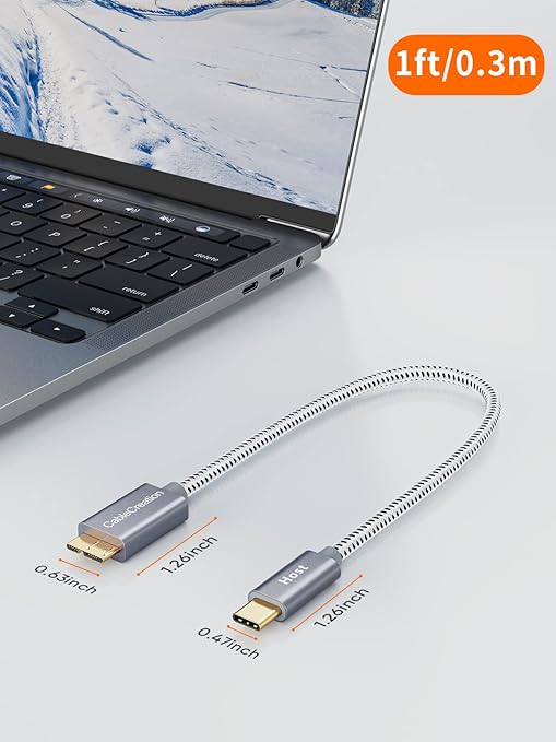 CableCreation 1FT*2 USB C to Micro B Cable,10Gbps Speed External Hard Drive Braided,USB 3.1 Type C to Micro B Work for iPhone 15 Series,Seagate WD Westgate My Passport,MacBook Pro,iPad/Tablet,Grey
