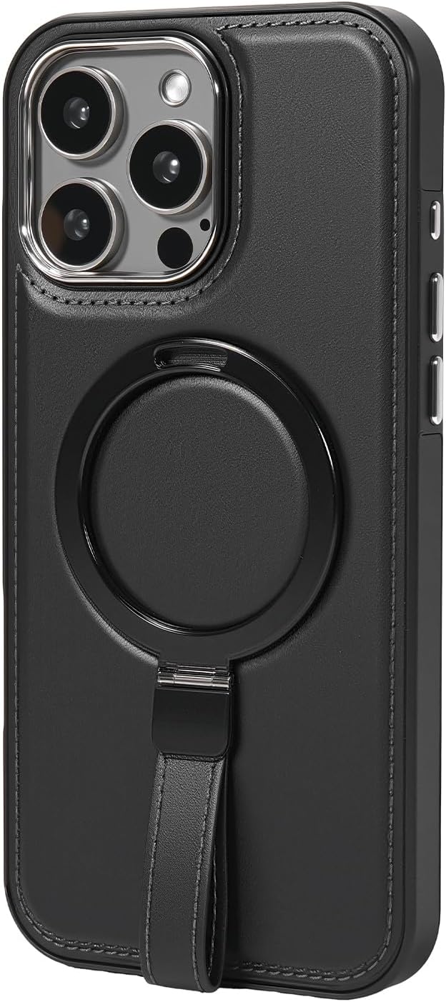 Leather Case, Suitable for iPhone 15 Pro Max Case, Invisible Magnetic Design, Equipped with a Lanyard and Foldable Stand, Black, Yellow and red (Red, iPhone 15 Pro Max)