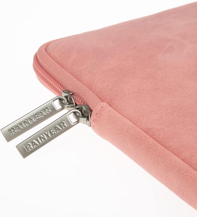RAINYEAR 11 Inch Laptop Sleeve PU Suede Leather Case Protective Padded Cover Water Resistant Carrying Bag Compatible with 11.6 MacBook Air Surface Pro for 11 Notebook Computer Tablet Chromebook(Coral)
