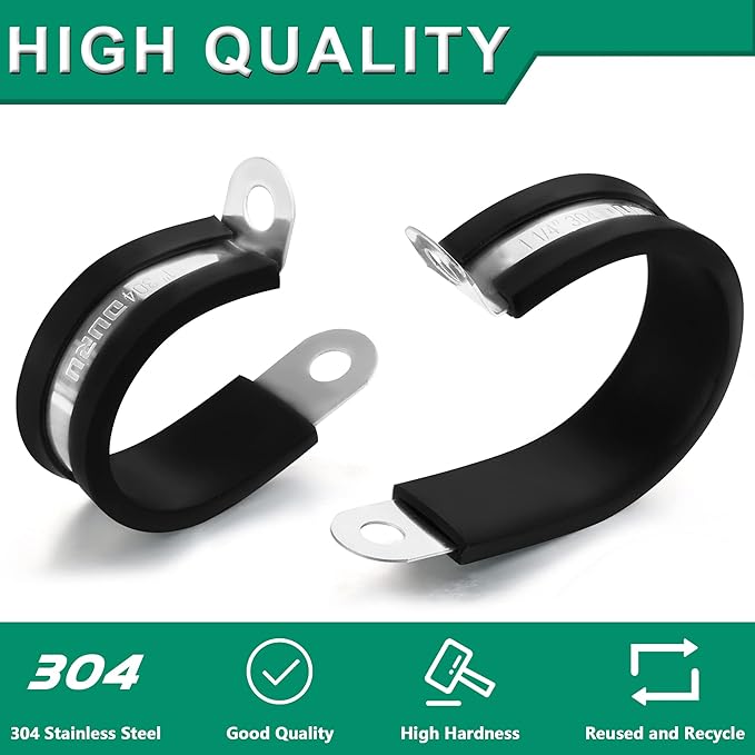 50PCS Cable Clamps 1 Inch 304 Stainless Steel Cable Clamps Rubber Coated Cushioned Insulated Cable Clamp,Automotive Wire Clamps,Pipe Clamps,Metal Clamp for Tube,Wire Cord Installation(25mm)