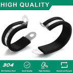 100PCS Cable Clamps 1/4 Inch 304 Stainless Steel Cable Clamps Rubber Coated Cushioned Insulated Cable Clamp,Automotive Wire Clamps,Pipe Clamps,Metal Clamp for Tube,Wire Cord Installation(6mm)