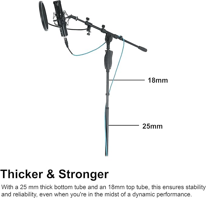 Rockville RVMIC3 V2 Portable Adjustable Tripod Boom Mic Stand for Singers & Musicians, Quick Release Clutch, Sturdy All-Metal, 25"-46.5" Telescopic Boom, Foldable, 6.7 lbs