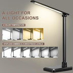 LED Desk Lamp with USB Charging Port Whole White for Home Office Essentials Table Lamp with Eye-Caring 4 Color Temperature Touch Control Stepless Dimming Desk Light for College Dorm