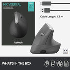 Logitech MX Vertical Wireless Mouse – Ergonomic Design Reduces Muscle Strain, Move Content Between 3 Windows and Apple Computers, Rechargeable, Graphite
