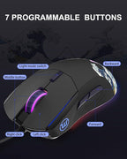 COSTOM Womier G705 USB Wired Gaming Mouse for PC Computer Windows Mac Laptop, Lightweight Silent RGB Backlit Mouse with Adjustable 12000DPI/7 Programmable Side Buttons,Black Kanagawa Theme