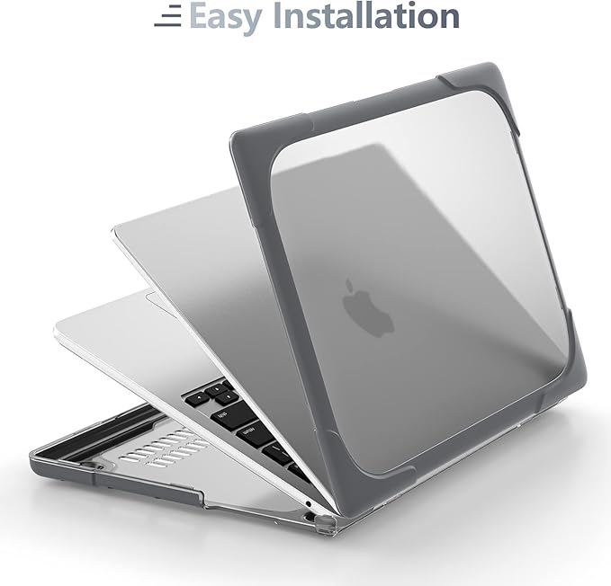 Batianda for M4 MacBook Air 13.6 inch Case 2025 2024 2022 Release Model A3240 A2681(M2) A3113(M3), Heavy Duty Shockproof Protective Hard Shell with Fold Kickstand & Keyboard Cover, Gray