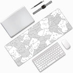 White Kawaii Cats E-Sport Mouse Pad Large Desk Mat Non-Slip Rubber Base Stitched Edge Keyboard Mouse Pad for Office Home E-Sport Computer Laptop, 31.5×11.8 Inches