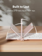 iClever Bluetooth Keyboard with Touchpad, Foldable Keyboard, Metal Body, Gesture Support, USB-C Charge, Pocket-Size Wireless for Travel, iPad, iPhone, Android, Windows, Pink White
