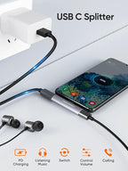 CableCreation USB C Splitter, 2-in-1 USB C Audio and PD Charging Adapter, Type C Aux Cord Compatible with New iPad Pro, MacBook, iPhone 16 15, Galaxy S9/S10/S20/S21 Ultra/S22/S23/S24, Pixel 9/8/7/6+