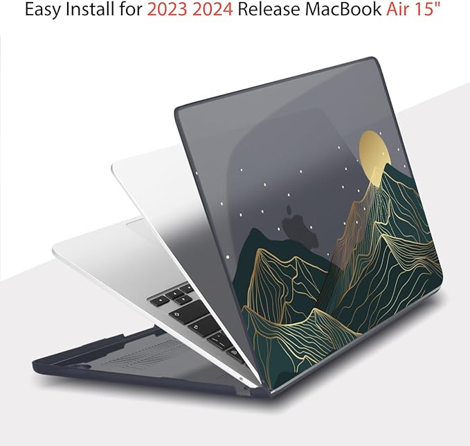 Teryeefi Compatible with MacBook Air 15 inch Case 2023 2024 A3114 A2941 with M3 M2, Plastic Hard Case & Keyboard Skin & Screen Protector for MacBook Air 15.3" Retina Display Touch ID, Mountain Sun