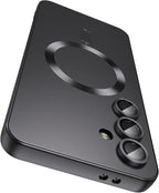Magnetic for Samsung Galaxy S24 Plus Case [Compatible with MagSafe][Built-in Camera Lens Protector] Slim Soft Silicone Bumper Shockproof Metallic Luster Phone Case (Black)