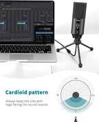 FIFINE USB Desktop PC Microphone with Pop Filter for Computer and Mac, Studio Condenser Mic with Gain Knob Mute Button Headphone Jack for Gaming Streaming Recording YouTube, Extra USB-C Plug-K683A