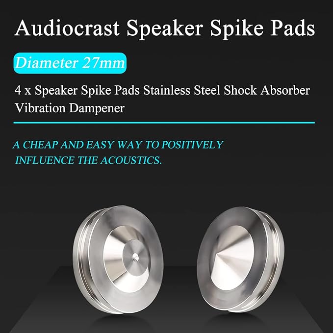 Audiocrast 4X HiFi Speaker Spikes, Isolation Stand Feet Pad, Stainless Steel Shock Absorber Vibration Dampener with Non-Slip Mats for Audio Speaker Subwoofer CD DVD Amplifier Turntable DAC