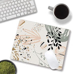 Mouse Pad with Abstract Art Design, Square Waterproof Non-Slip Rubber Base Mouse Mat for Office Laptop, Modern Boho Leaves