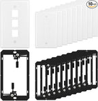 FGB 3-Port Keystone Wall Plate, with Low Voltage Mounting Bracket, with Single Gang Decorator Wall for RJ45, HDMI, and Coax Keystone Inserts, White, 10-Pack