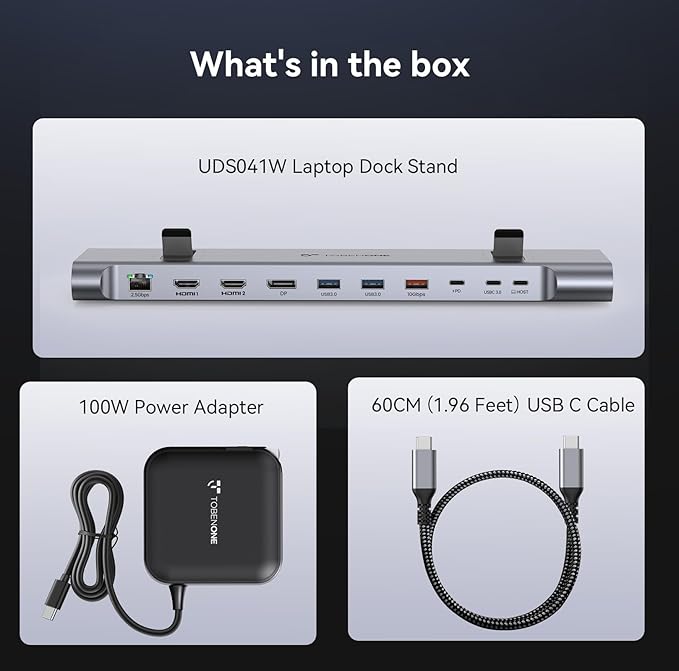 TobenONE USB-C Docking Station 3 Monitors & Dual Monitor,Laptop Dock Stand with 100W GaN III Charger, 2.5Gbps Ethernet,2 HDMI & DP (Single 4K@120Hz), 6 USB Ports for Dell/Hp/Lenovo