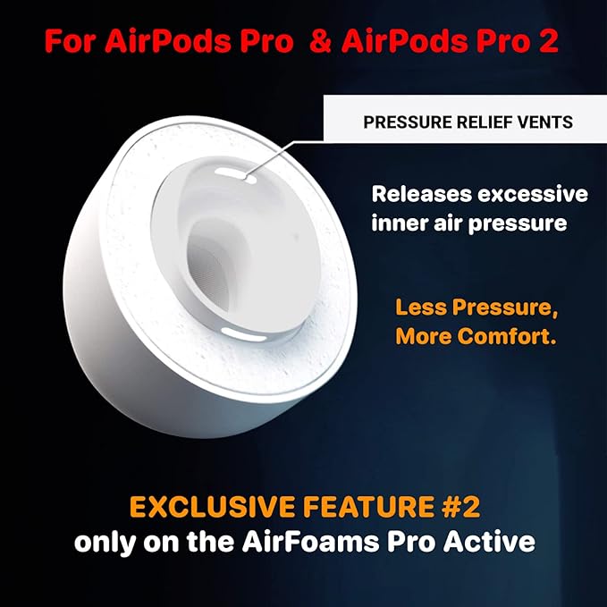 Patented Design Memory Foam Ear Tips for AirPods Pro and AirPods Pro 2 w/Silicone Shield. AirFoams Pro Active 2.0 Lasts 5X Longer. Replacement Tip. As seen on Kickstarter. (S/M/L, White)