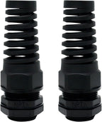 LeMotech 2Pcs NPT 1/2" IP68 Waterproof Cable Gland Flex Spiral Strain Relief Black Nylon Joint with Gaskets for 6-12mm Wire Thread