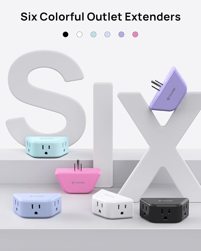 TROND Pink Outlet Extender - Multi Plug Outlet with 3-Prong Grounded Sockets, 3 Way Angled Plug Splitter, Compact and Practical Multiple Wall Expander for Home Travel Cruise Dorm Essentials