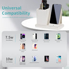 Wireless Charger with Desk Organizer, Wireless Charging Station for iPhone 14/14 Pro/13/12/11/Samsung Galaxy S23/S22/S21/S20/Note 20/Note 10, Charging Stand with Leather, White