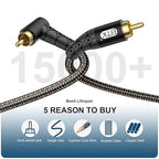 EMK 90 Degree RCA Subwoofer Cable 24K Gold-Plated Connector Nylon Braided Double Shielded – Support Digital & Analog Signals for Amplifier, Home Theater, Hi-Fi System,Subwoofer Black/25ft/8m