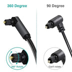 EMK 90 Degree Toslink Optical Cable 360 Degree Free-Rotating Plug Fiber Optic Cable S/PDIF Toslink Male to Male for Home Theater, Sound Bar, TV, PS4, Xbox,Grey (6.6ft/2m)