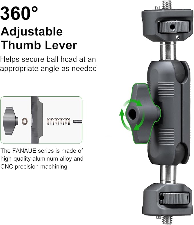 FANAUE Mini Articulating Arm Mount Camera Accessories Compatible with 1/4"-20 to 1/4"-20 Connectors (with Locating Pins) Aluminum-Built Arm Offers Flexibility Connectors