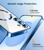 Slim Thin for Samsung Galaxy S25 Case, Compatible with MagSafe, Built-in Camera Lens Protector, Shockproof Protective Phone Case, Soft Electroplated Clear Phone Cover, Sapphire Blue