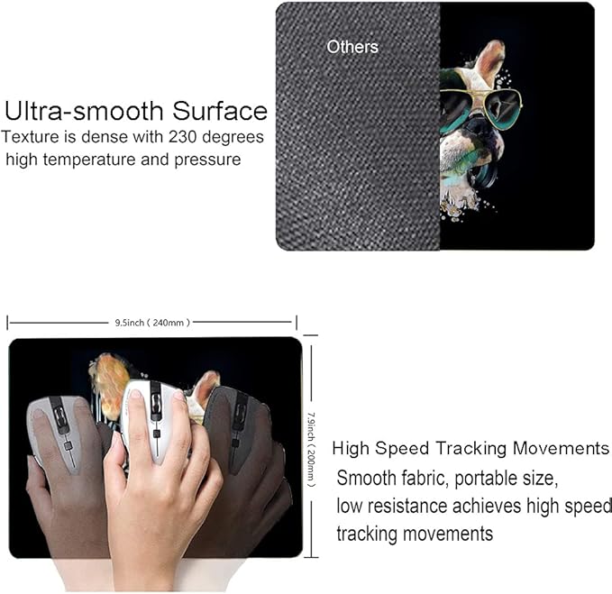Square Mouse Pad, Colorful Stylish Bulldog Mouse Pad, Mouse Mat Square Waterproof Mouse Pads Non-Slip Rubber Base MousePads for Office Laptop