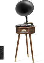 Gramophone Record Player，Italian Style Gramophone Vinyl Record Player with Control/Bluetooth/USB/FM Vintage Record Players Turntables 2 Speed(33/45), Hi-Fi, Classic Tripod Retro Wooden Design