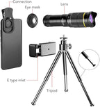 Portable 32X Phone Camera Lens HD Zoom Lens Clip On, Double Adjustment Eyepiece System, Large Aperture Objective Lens, Multiple Use Modes, Widely Applicable for Photo Video