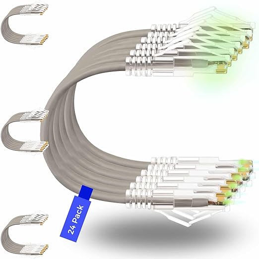 Rapink Patch Cables Cat6/ Cat6a 3ft (24 Pack) Slim, Cat6a Ethernet Patch Cable 30G Support, Snagless Cat 6 Patch Cable for Patch Panel to Switch, Flexiable Cat6 Ethernet Cable Grey