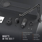FIFINE Studio Condenser USB Microphone Computer PC Microphone Kit with Adjustable Boom Arm Stand Shock Mount for Instruments Voice Overs Recording Podcasting YouTube Vocal Gaming Streaming-T669