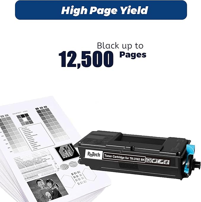 TK3162 TK-3162 Black Toner Cartridge, 1T02T90US0 Compatible for Kyocera ECOSYS P3045dn M3645idn M3145idn Printers, Extra High Capacity Up to 12,500 Pages,with Upgraded Chip,No Fading,No Streak