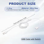MECCANIXITY USB Extension Cable with ON/Off Button Switch 2m USB Male to Female Extension Cord for Desk Lamp Fan LED Light Strip White Pack of 1