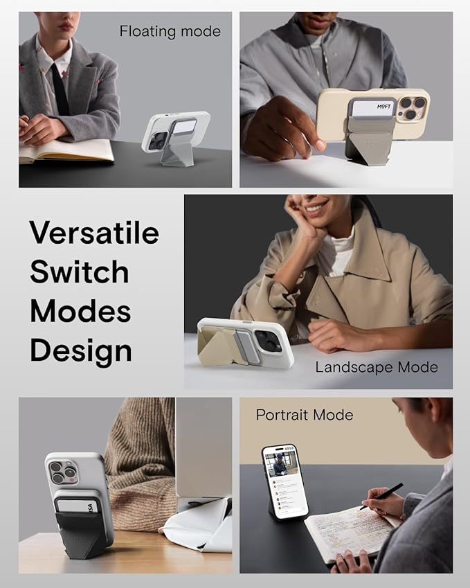 MOFT Magnetic Wallet Stand Compatible with iPhone 16/15/14/13/12 Series, Angle Adjustment & Magsafe Compatible MOVAS Phone Stand,Taupe