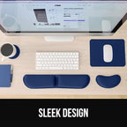 GORILLA GRIP Silky Gel Memory Foam Keyboard Wrist Rest and Mouse Pad for Computer, Ergonomic Design Typing Support, Desk Office Supplies, Hand & Arm Mousepad Cushion and Coaster 4 Piece Set Navy Blue