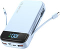 Portable Charger 32000mAh, 22.5W QC 3.0 PD 20W Smart LED Display Fast Charging Built in Cables Power Bank, External Battery Pack Charge 5 Devices Compatible with Cellphones (Blue)