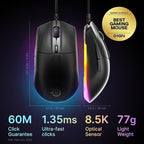 SteelSeries Rival 3 Gen 2 Gaming Mouse — 8500 DPI TrueMove Core Optical Sensor — 60 Million Click Durability — Low Latency — 77g Lightweight — 100% PTFE Feet — RGB — Black