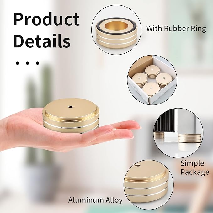 Viborg HiFi Speaker Spikes Isolation Stand Feet Pads 58x22MM, 4X Speaker Floor Protector Shock Absorber with Rubber Ring and Mounting Screws(M4*0.7) for AMP Turntable DAC Recorder