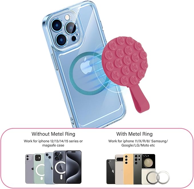 Magnetic Suction Cup Phone Mount, Silicone Suction Stand Holder, Compatible with iPhone MagSafe Phone Case, Hands-Free Mirror Shower Phone Holder Accessory for TikTok Videos, Teal Green